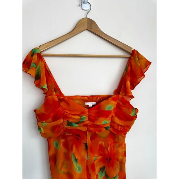 Escada Vintage Orange Flowy Floral Blouse Size 6 - Picture 4 of 9